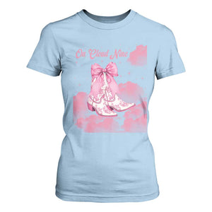 On Cloud Nine T Shirt For Women 9th Birthday Bday Girl Pink Coquette Cowgirl Boots TS11 Light Blue Print Your Wear