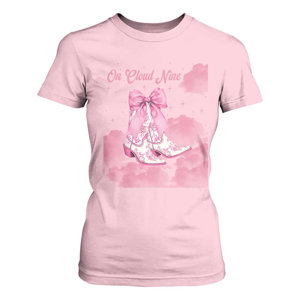 On Cloud Nine T Shirt For Women 9th Birthday Bday Girl Pink Coquette Cowgirl Boots TS11 Light Pink Print Your Wear