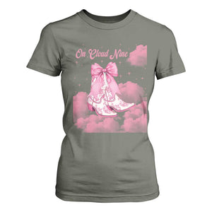 On Cloud Nine T Shirt For Women 9th Birthday Bday Girl Pink Coquette Cowgirl Boots TS11 Military Green Print Your Wear