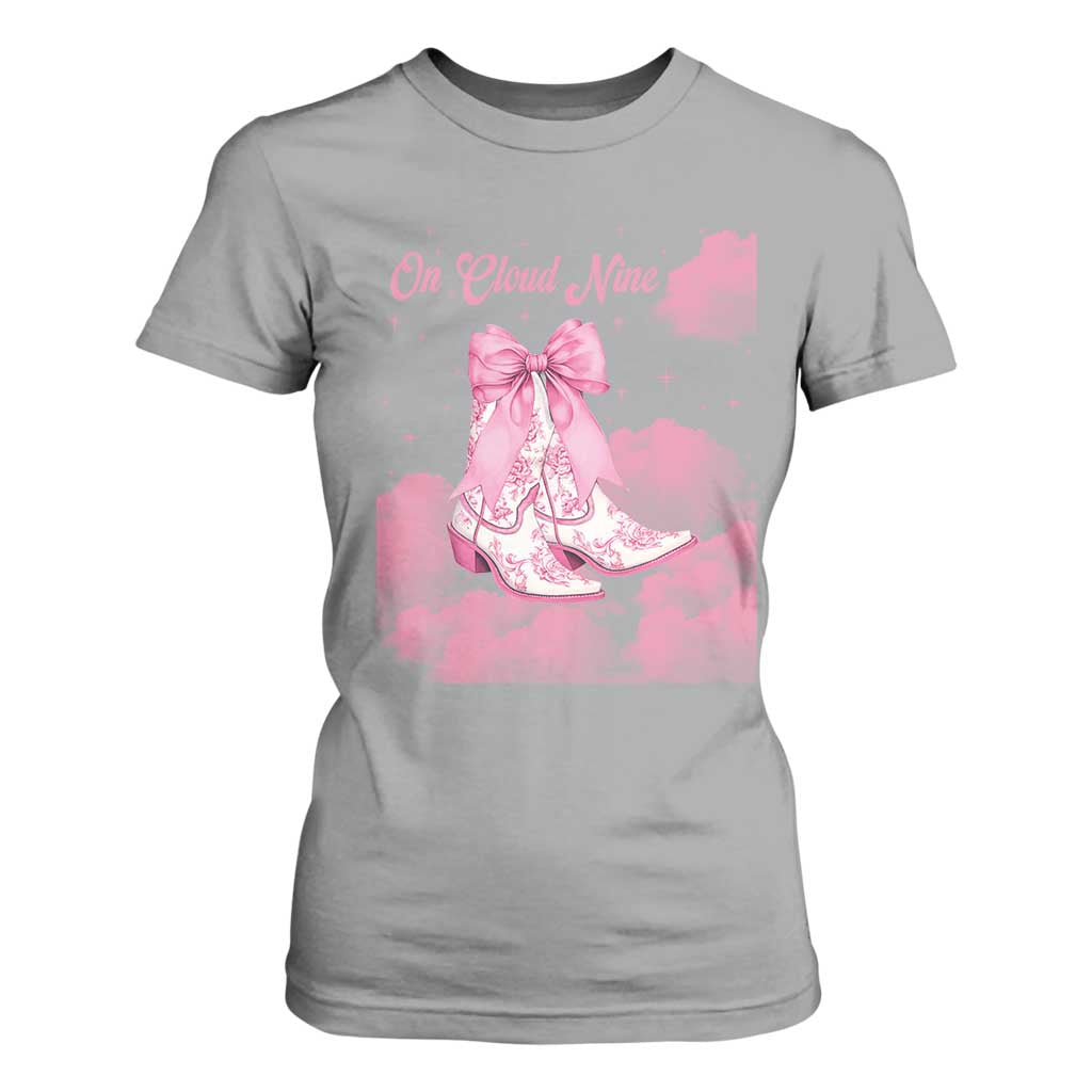 On Cloud Nine T Shirt For Women 9th Birthday Bday Girl Pink Coquette Cowgirl Boots TS11 Sport Gray Print Your Wear