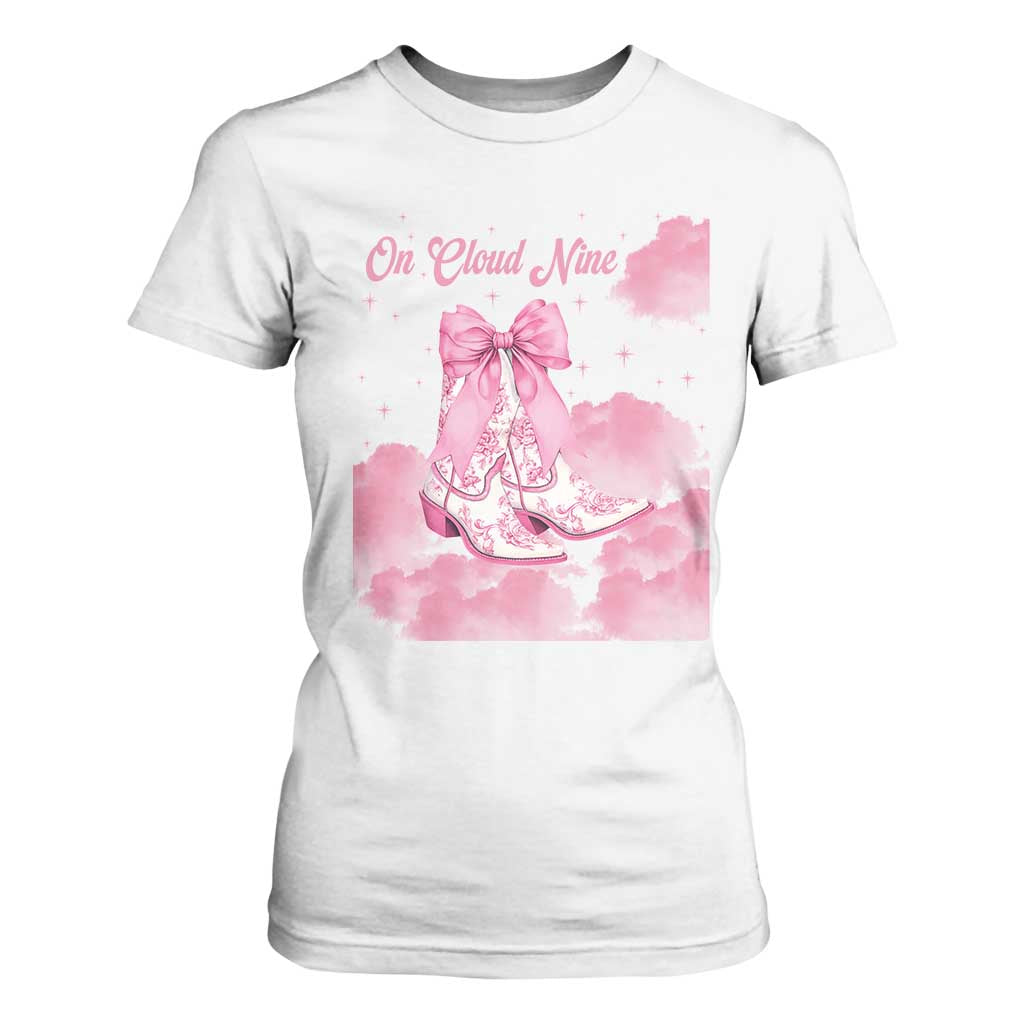 On Cloud Nine T Shirt For Women 9th Birthday Bday Girl Pink Coquette Cowgirl Boots TS11 White Print Your Wear