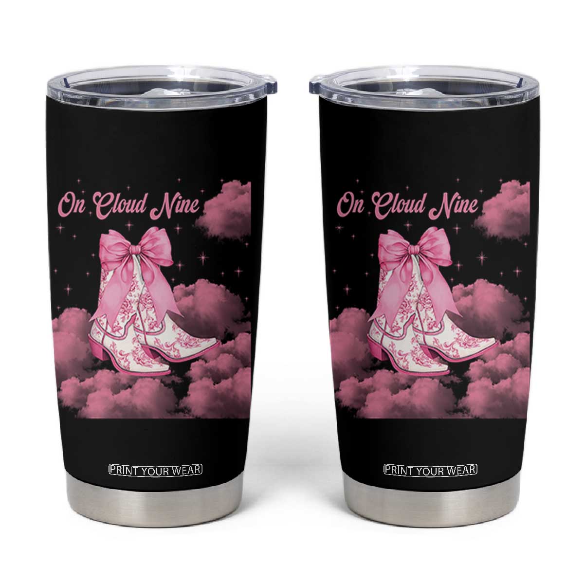 On Cloud Nine Tumbler Cup 9th Birthday Bday Girl Pink Coquette Cowgirl Boots TS11 Black Print Your Wear