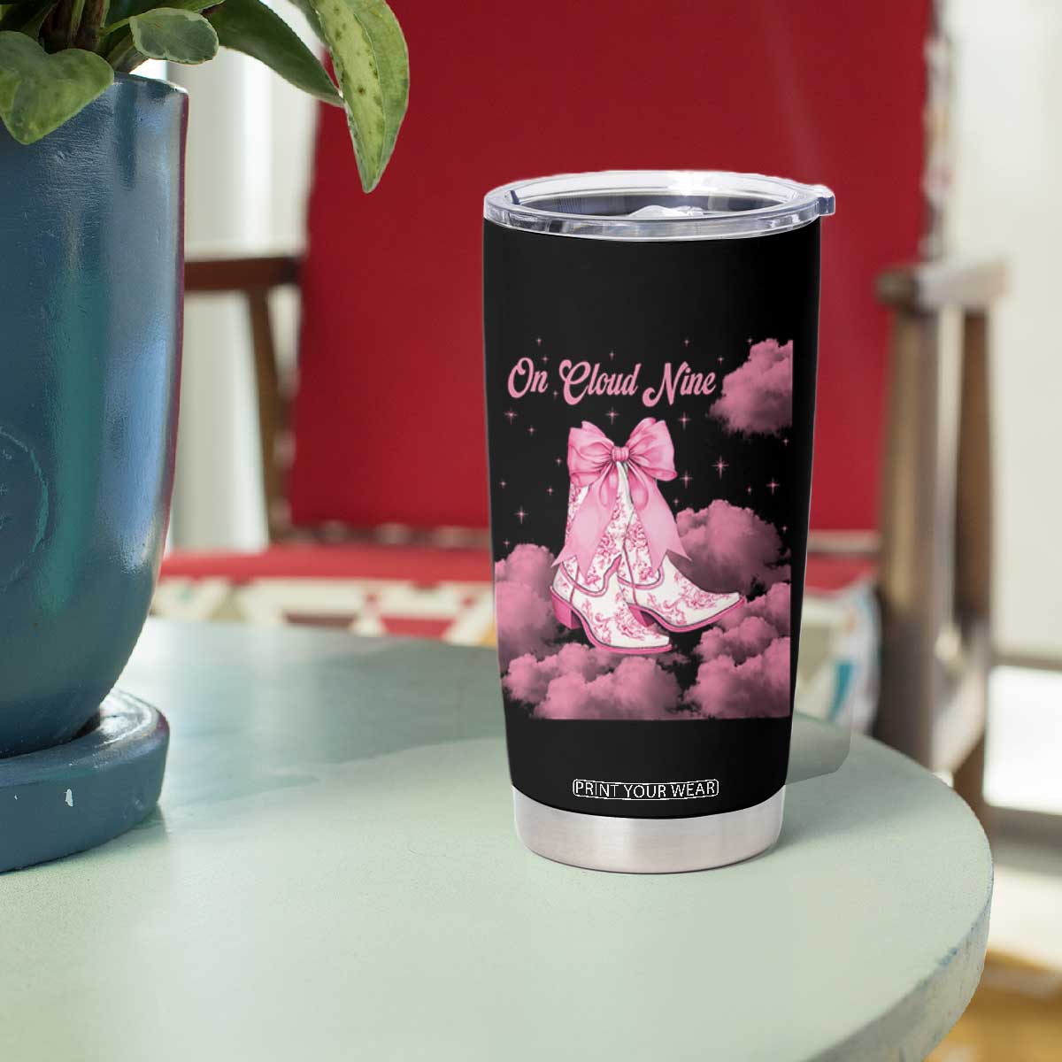 On Cloud Nine Tumbler Cup 9th Birthday Bday Girl Pink Coquette Cowgirl Boots TS11 Print Your Wear