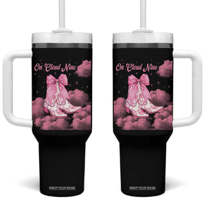 On Cloud Nine Tumbler With Handle 9th Birthday Bday Girl Pink Coquette Cowgirl Boots TS11 One Size: 40 oz Black Print Your Wear