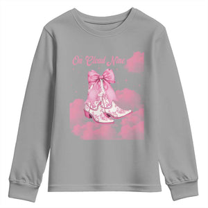 On Cloud Nine Youth Sweatshirt 9th Birthday Bday Girl Pink Coquette Cowgirl Boots TS11 Sport Gray Print Your Wear