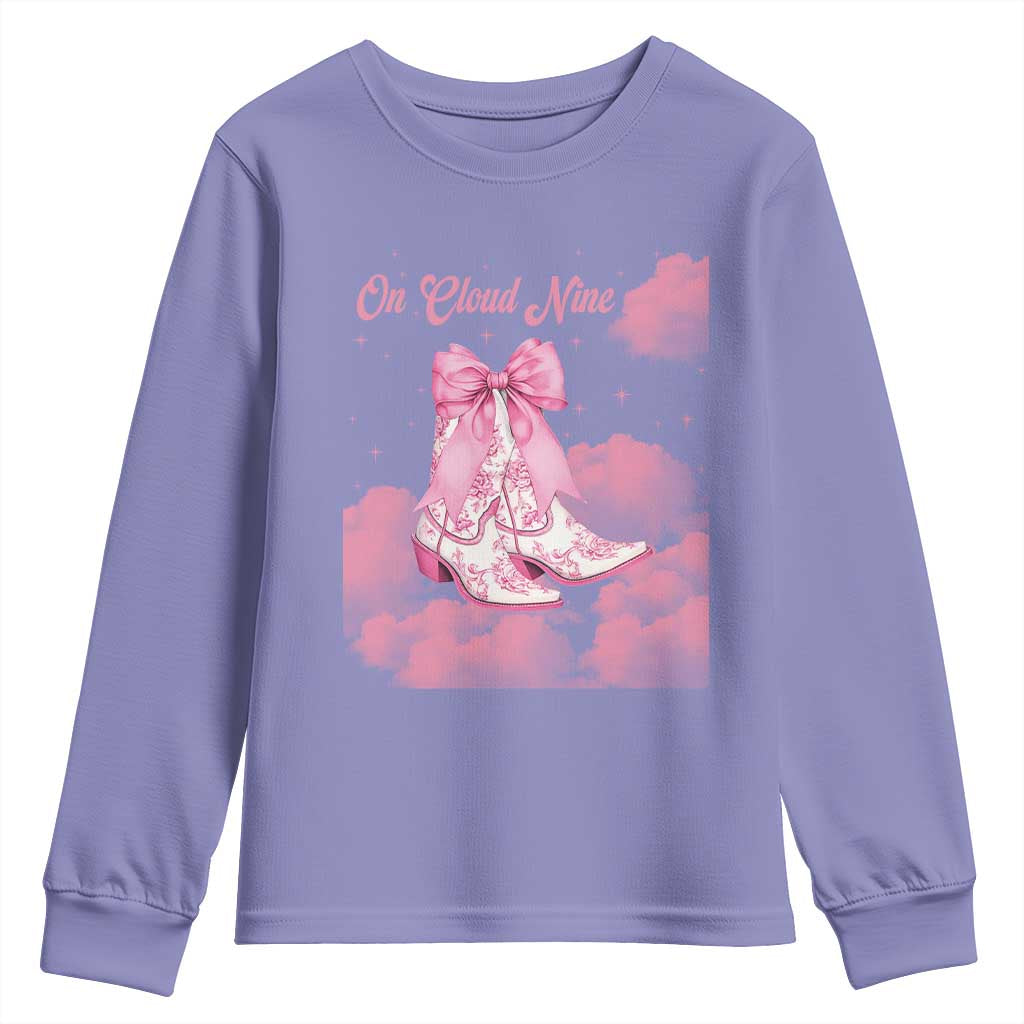 On Cloud Nine Youth Sweatshirt 9th Birthday Bday Girl Pink Coquette Cowgirl Boots TS11 Violet Print Your Wear