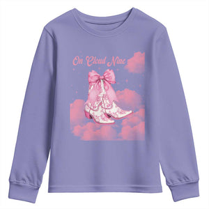 On Cloud Nine Youth Sweatshirt 9th Birthday Bday Girl Pink Coquette Cowgirl Boots TS11 Violet Print Your Wear