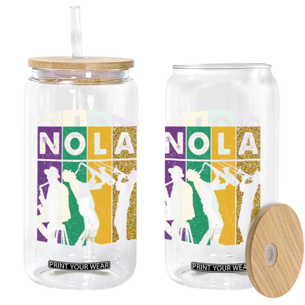 Mardi Gras NOLA New Orleans Carnival Jazz Music Glitter Print Glass Can TS11 Print Your Wear
