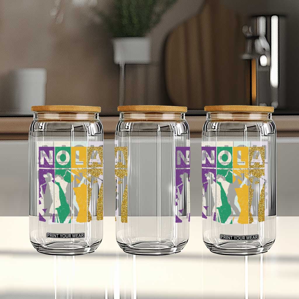 Mardi Gras NOLA New Orleans Carnival Jazz Music Glitter Print Glass Can TS11 Print Your Wear