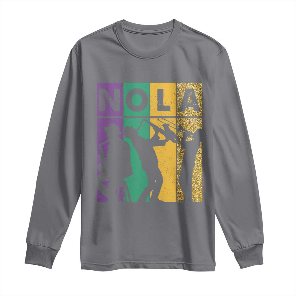 Mardi Gras NOLA New Orleans Carnival Jazz Music Glitter Print Long Sleeve Shirt TS11 Charcoal Print Your Wear