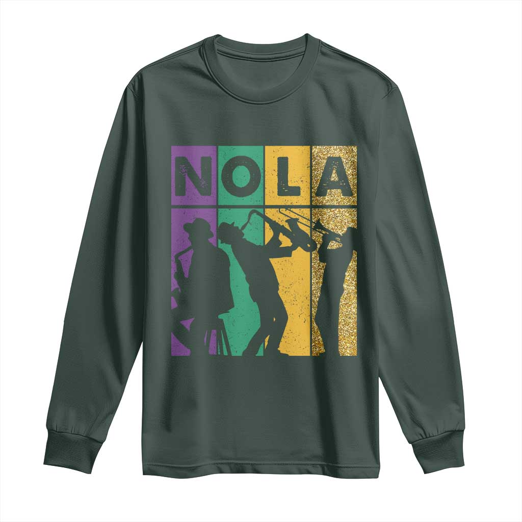 Mardi Gras NOLA New Orleans Carnival Jazz Music Glitter Print Long Sleeve Shirt TS11 Dark Forest Green Print Your Wear