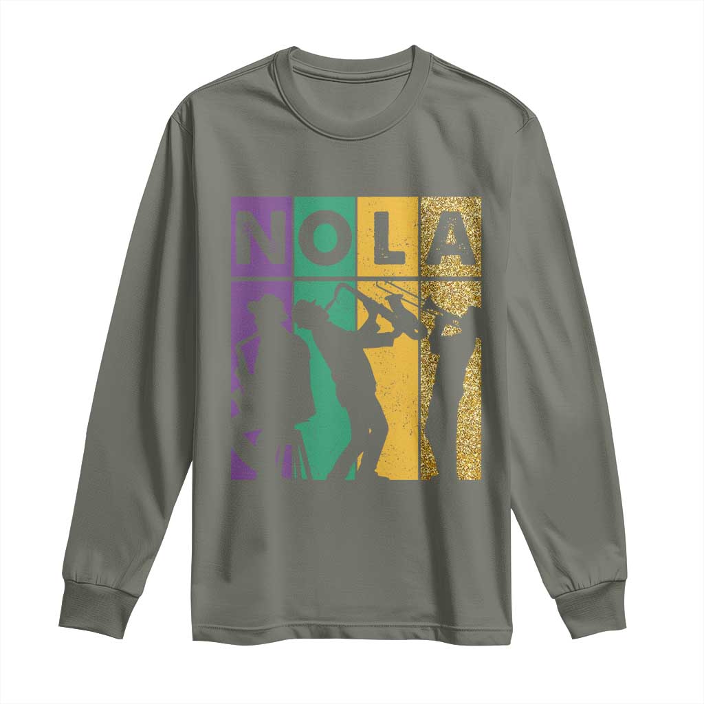 Mardi Gras NOLA New Orleans Carnival Jazz Music Glitter Print Long Sleeve Shirt TS11 Military Green Print Your Wear