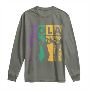Mardi Gras NOLA New Orleans Carnival Jazz Music Glitter Print Long Sleeve Shirt TS11 Military Green Print Your Wear