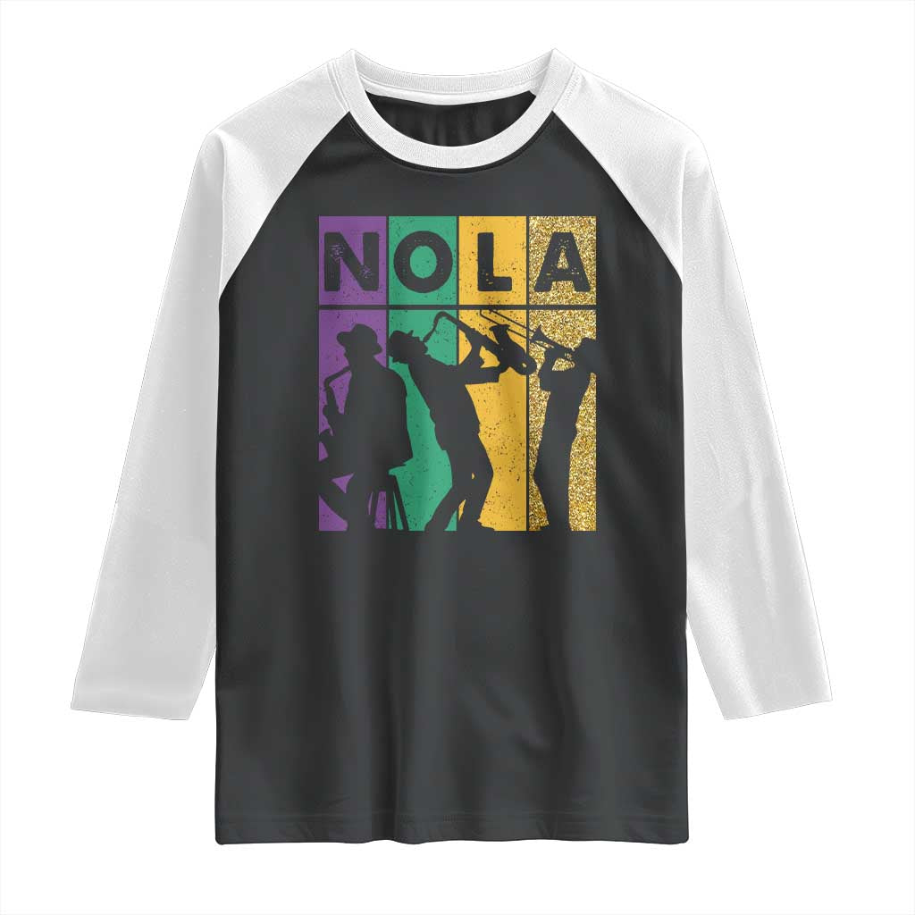 Mardi Gras NOLA New Orleans Carnival Jazz Music Glitter Print Raglan Shirt TS11 Black White Print Your Wear