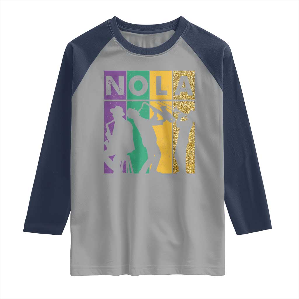 Mardi Gras NOLA New Orleans Carnival Jazz Music Glitter Print Raglan Shirt TS11 Sport Gray Navy Print Your Wear