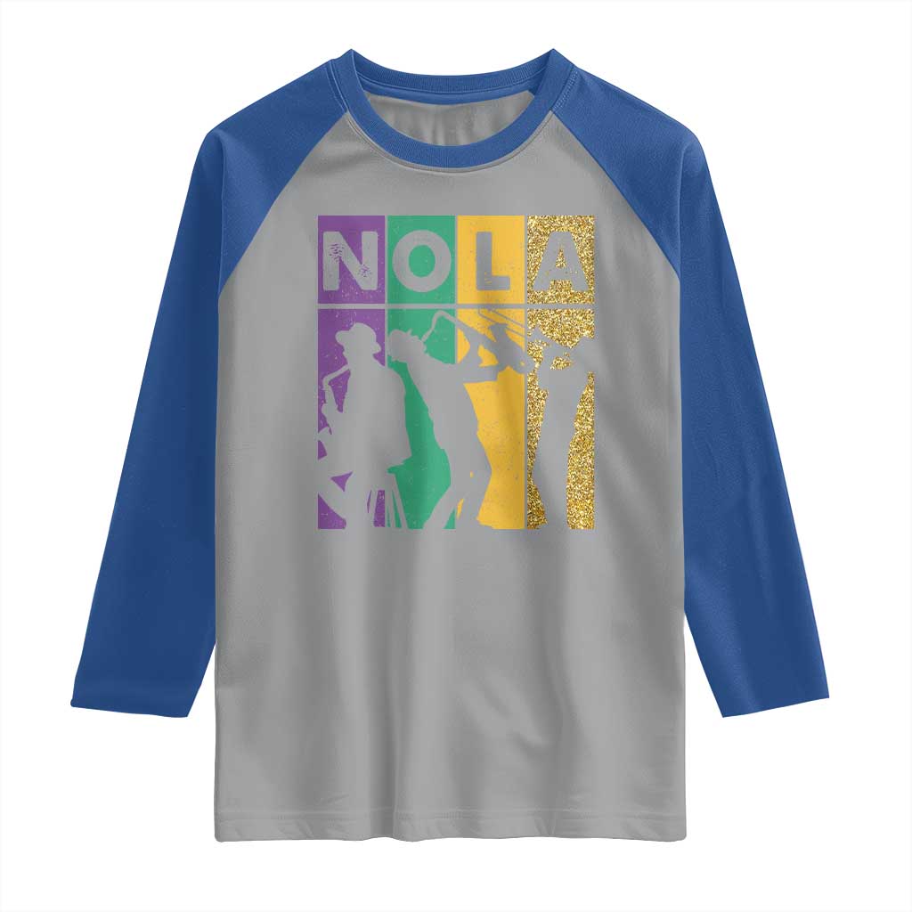 Mardi Gras NOLA New Orleans Carnival Jazz Music Glitter Print Raglan Shirt TS11 Sport Gray Royal Print Your Wear