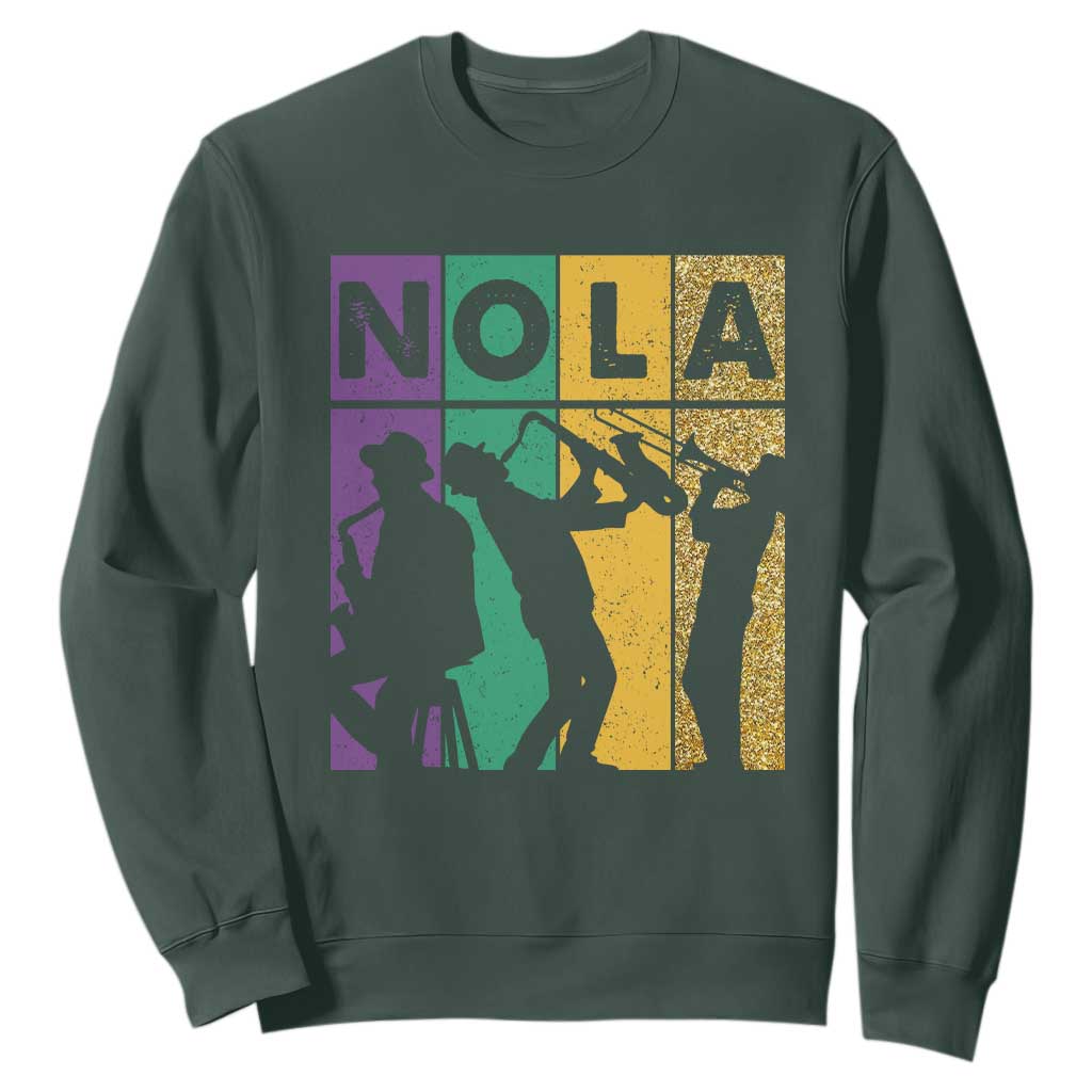 Mardi Gras NOLA New Orleans Carnival Jazz Music Glitter Print Sweatshirt TS11 Dark Forest Green Print Your Wear