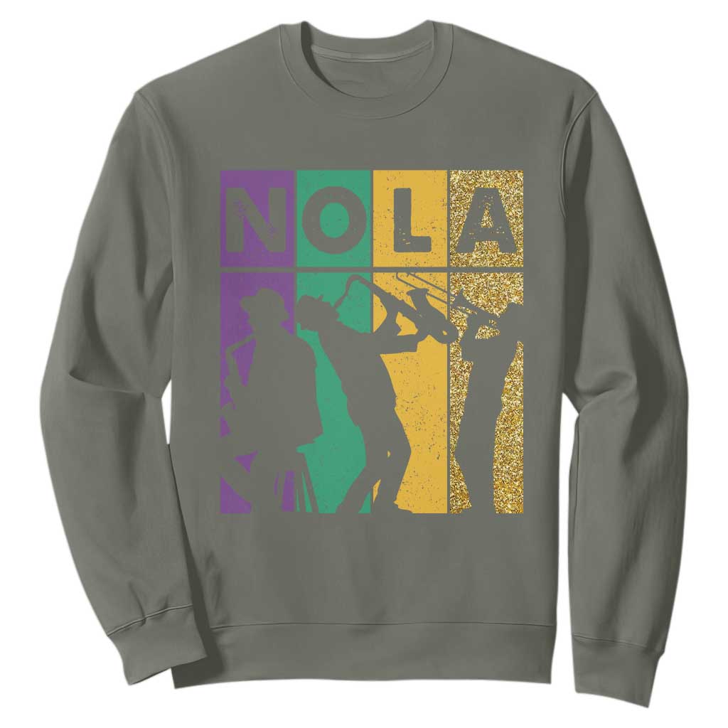 Mardi Gras NOLA New Orleans Carnival Jazz Music Glitter Print Sweatshirt TS11 Military Green Print Your Wear