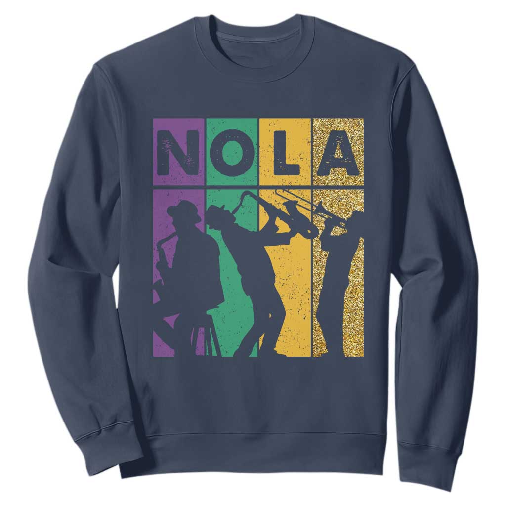 Mardi Gras NOLA New Orleans Carnival Jazz Music Glitter Print Sweatshirt TS11 Navy Print Your Wear