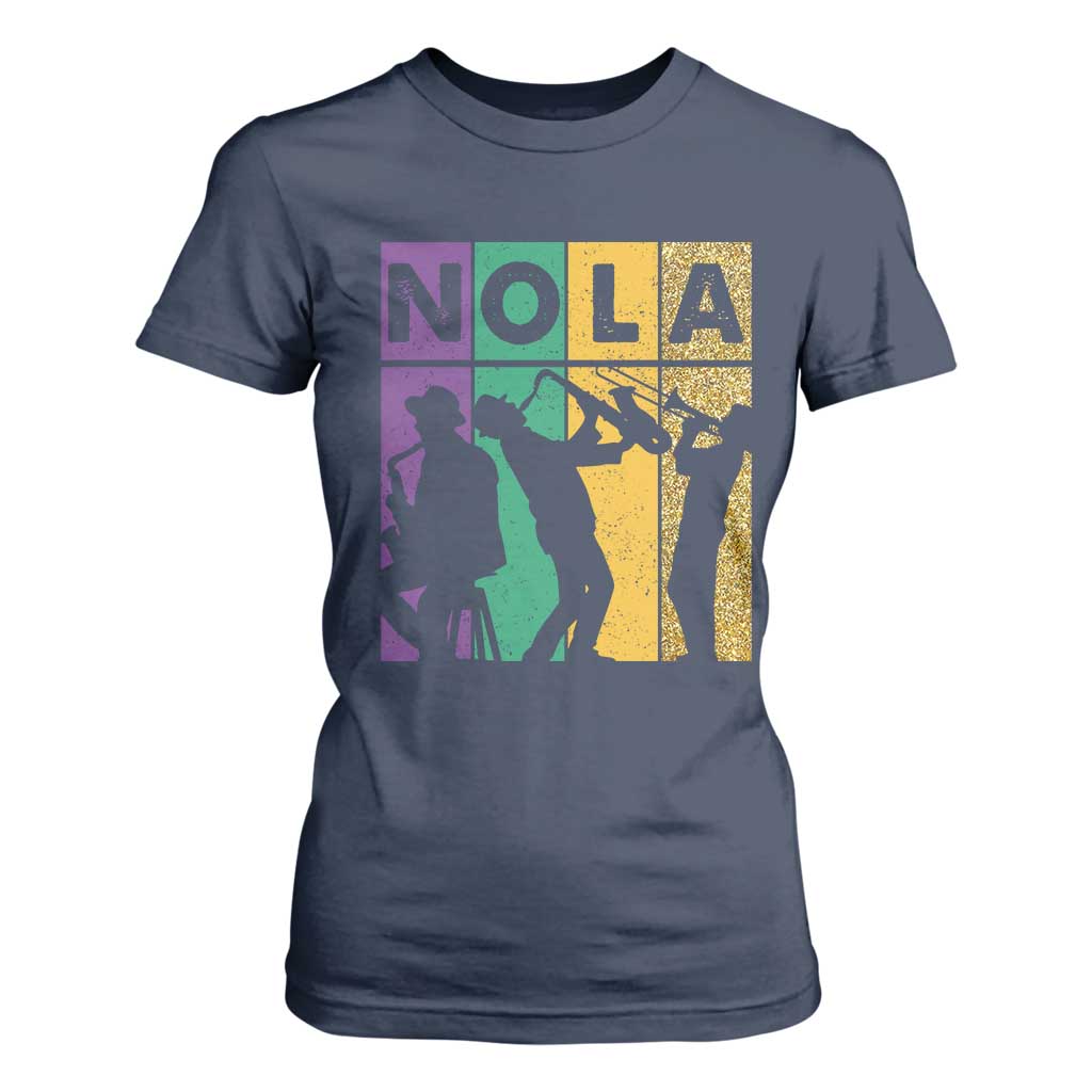 Mardi Gras NOLA New Orleans Carnival Jazz Music Glitter Print T Shirt For Women TS11 Navy Print Your Wear