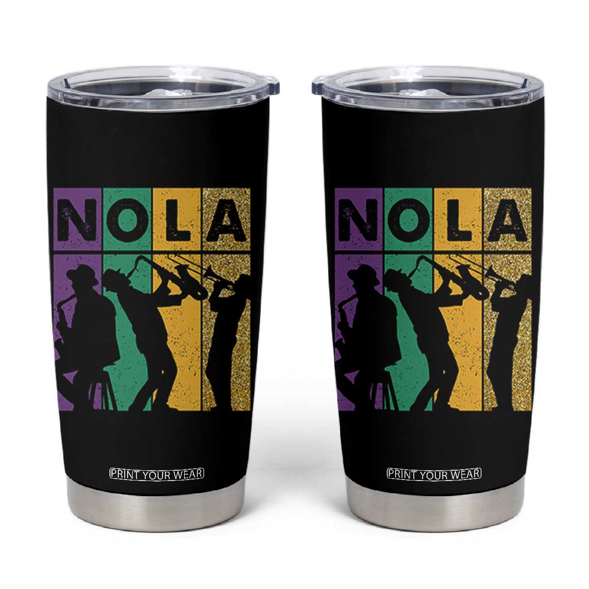 Mardi Gras NOLA New Orleans Carnival Jazz Music Glitter Print Tumbler Cup TS11 Black Print Your Wear