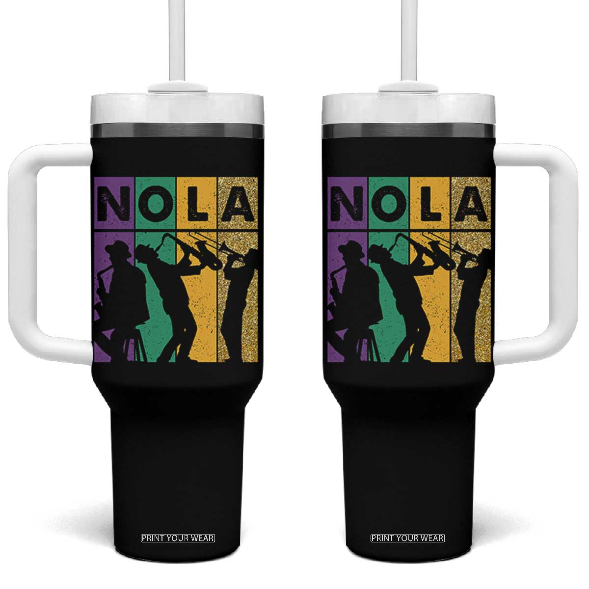 Mardi Gras NOLA New Orleans Carnival Jazz Music Glitter Print Tumbler With Handle TS11 One Size: 40 oz Black Print Your Wear