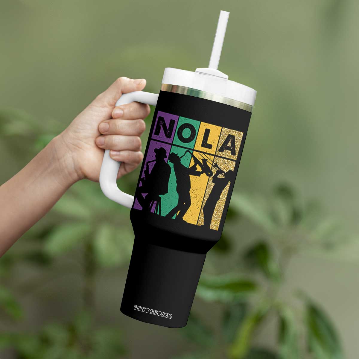 Mardi Gras NOLA New Orleans Carnival Jazz Music Glitter Print Tumbler With Handle TS11 Print Your Wear