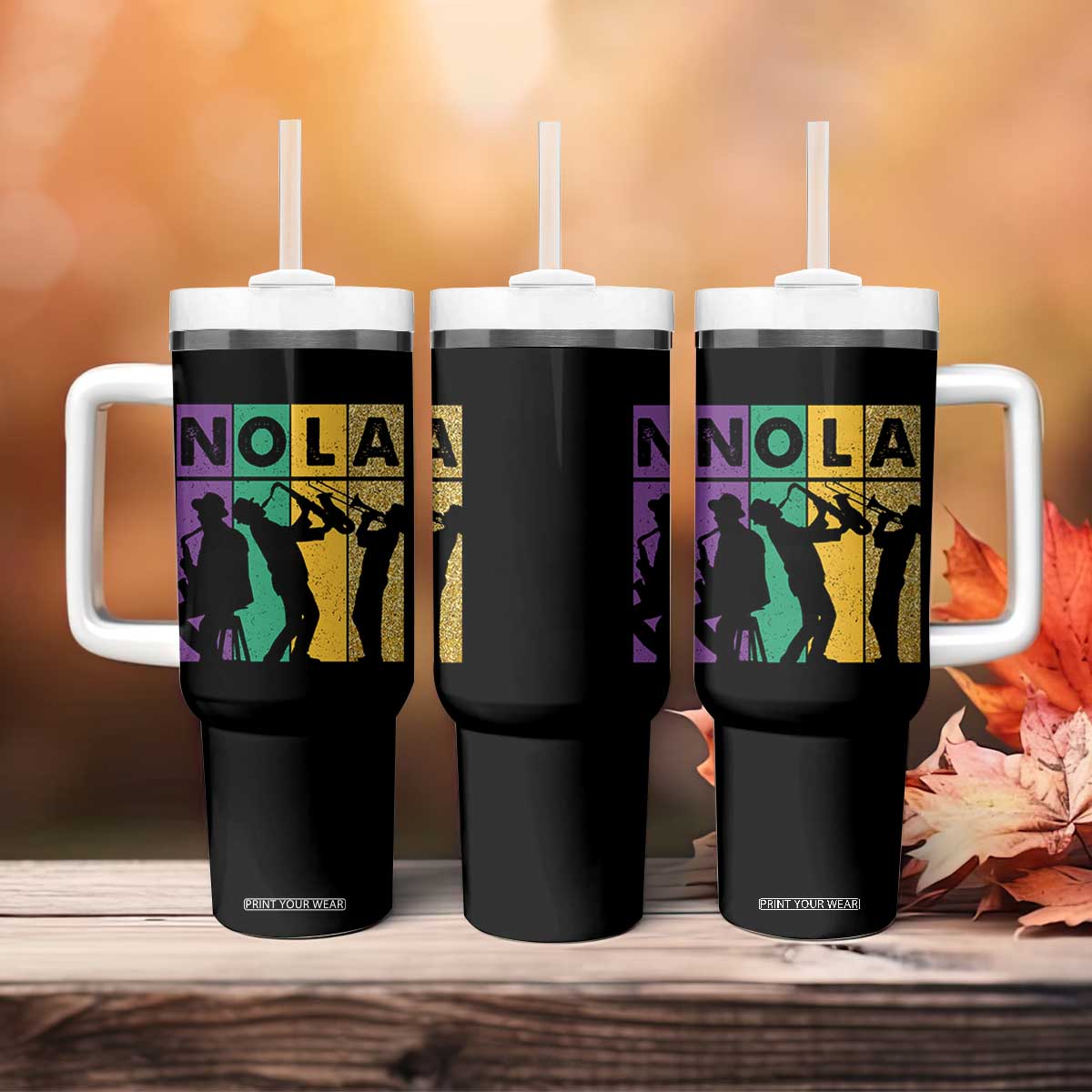 Mardi Gras NOLA New Orleans Carnival Jazz Music Glitter Print Tumbler With Handle TS11 Print Your Wear