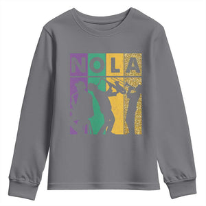 Mardi Gras NOLA New Orleans Carnival Jazz Music Glitter Print Youth Sweatshirt TS11 Charcoal Print Your Wear