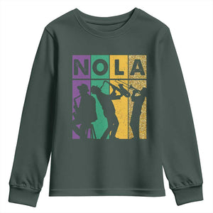 Mardi Gras NOLA New Orleans Carnival Jazz Music Glitter Print Youth Sweatshirt TS11 Dark Forest Green Print Your Wear
