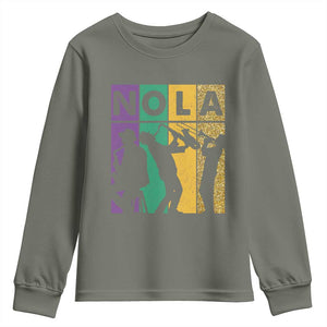 Mardi Gras NOLA New Orleans Carnival Jazz Music Glitter Print Youth Sweatshirt TS11 Military Green Print Your Wear