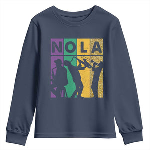 Mardi Gras NOLA New Orleans Carnival Jazz Music Glitter Print Youth Sweatshirt TS11 Navy Print Your Wear