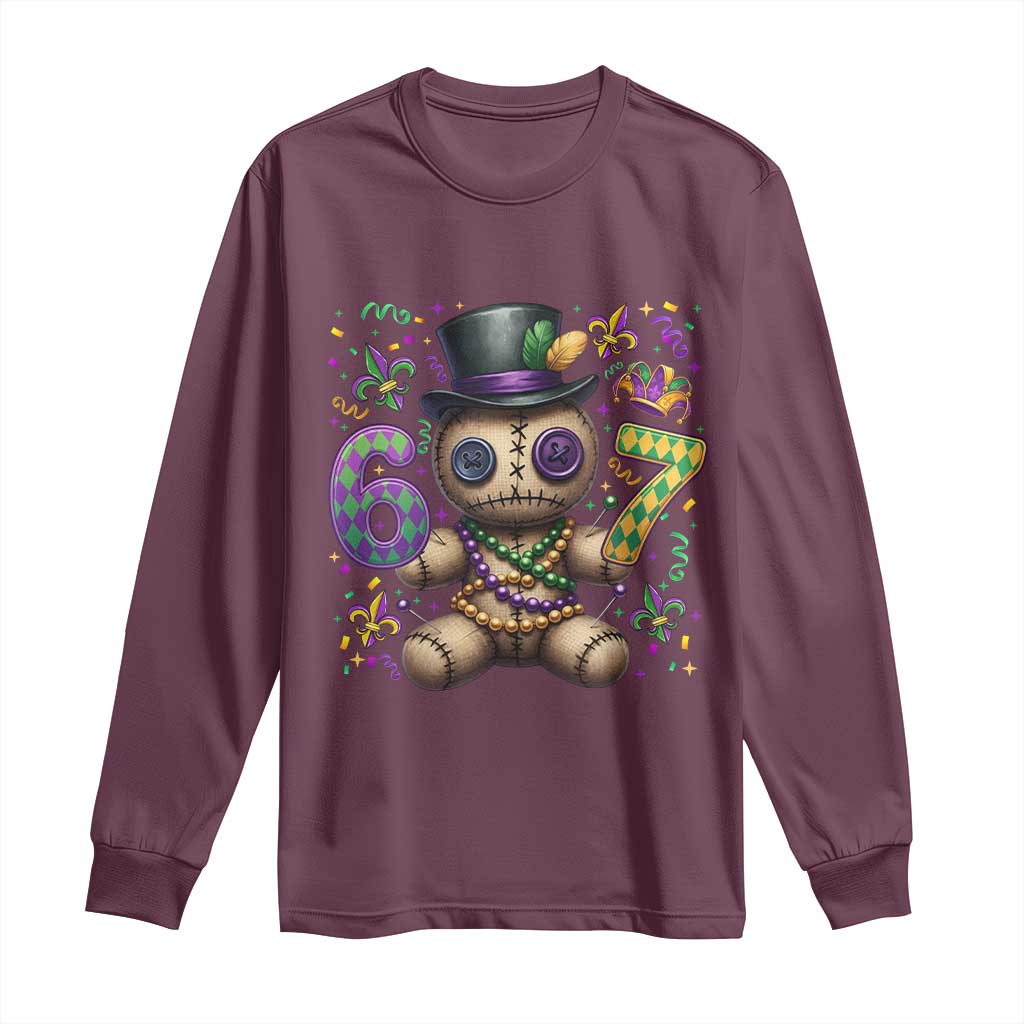 Funny Mardi Gras 67 Voodoo Doll Long Sleeve Shirt Fat Tuesday Six Seven Meme TS11 Maroon Print Your Wear