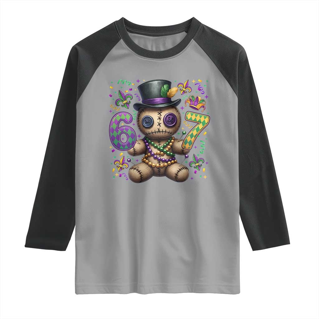 Funny Mardi Gras 67 Voodoo Doll Raglan Shirt Fat Tuesday Six Seven Meme TS11 Sport Gray Black Print Your Wear