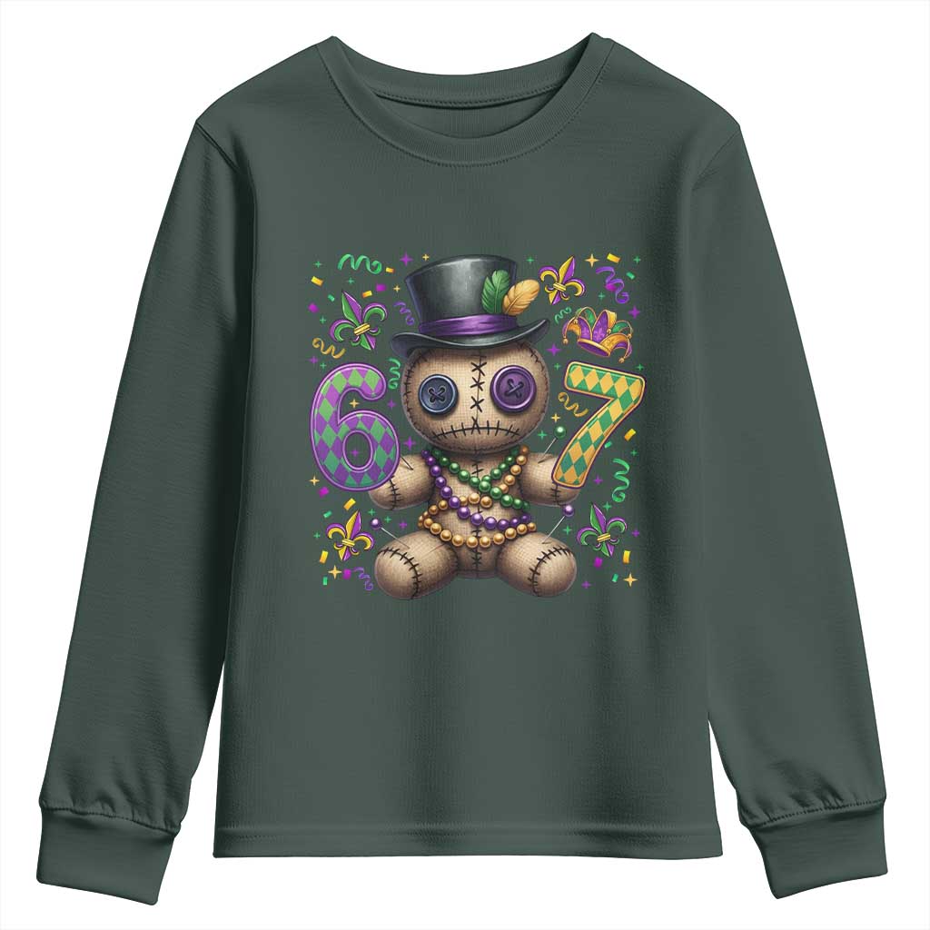 Funny Mardi Gras 67 Voodoo Doll Youth Sweatshirt Fat Tuesday Six Seven Meme TS11 Dark Forest Green Print Your Wear