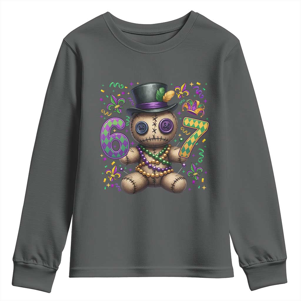 Funny Mardi Gras 67 Voodoo Doll Youth Sweatshirt Fat Tuesday Six Seven Meme TS11 Dark Heather Print Your Wear