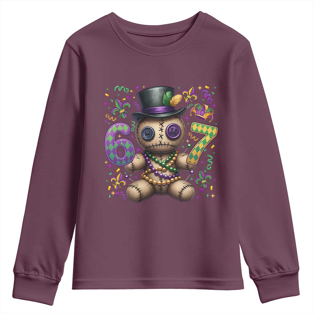 Funny Mardi Gras 67 Voodoo Doll Youth Sweatshirt Fat Tuesday Six Seven Meme TS11 Maroon Print Your Wear
