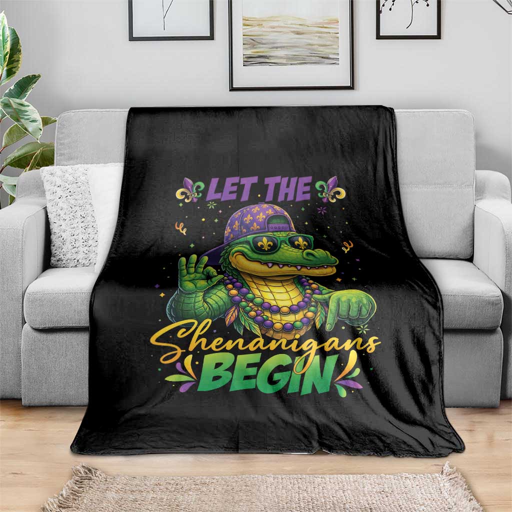 Let The Shenanigans Begin Mardi Gras 67 Meme Throw Blanket Funny Alligator Mardigator Six Seven TS11 Print Your Wear
