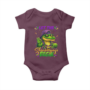 Let The Shenanigans Begin Mardi Gras 67 Meme Baby Onesie Funny Alligator Mardigator Six Seven TS11 Maroon Print Your Wear