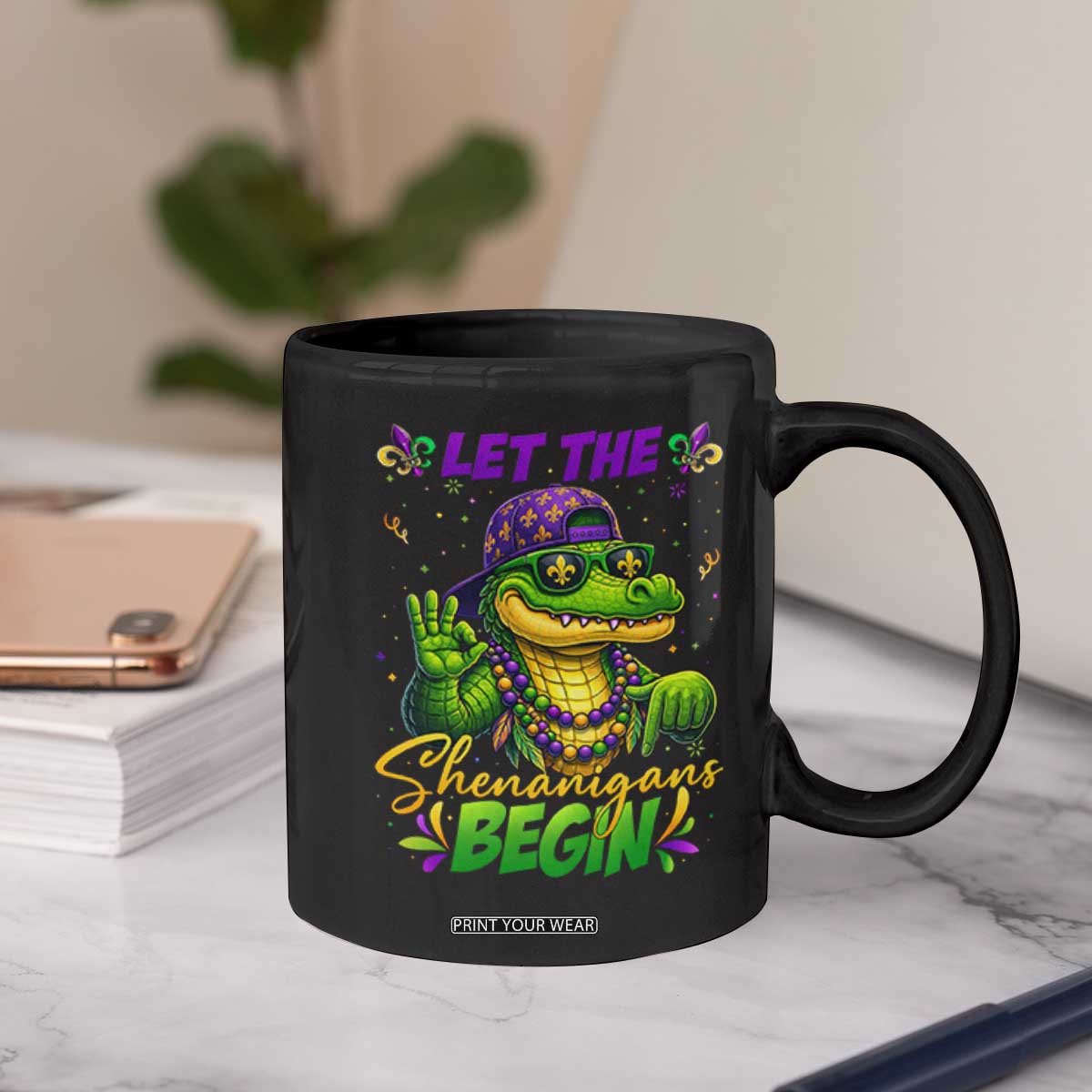 Let The Shenanigans Begin Mardi Gras 67 Meme Coffee Mug Funny Alligator Mardigator Six Seven TS11 Print Your Wear