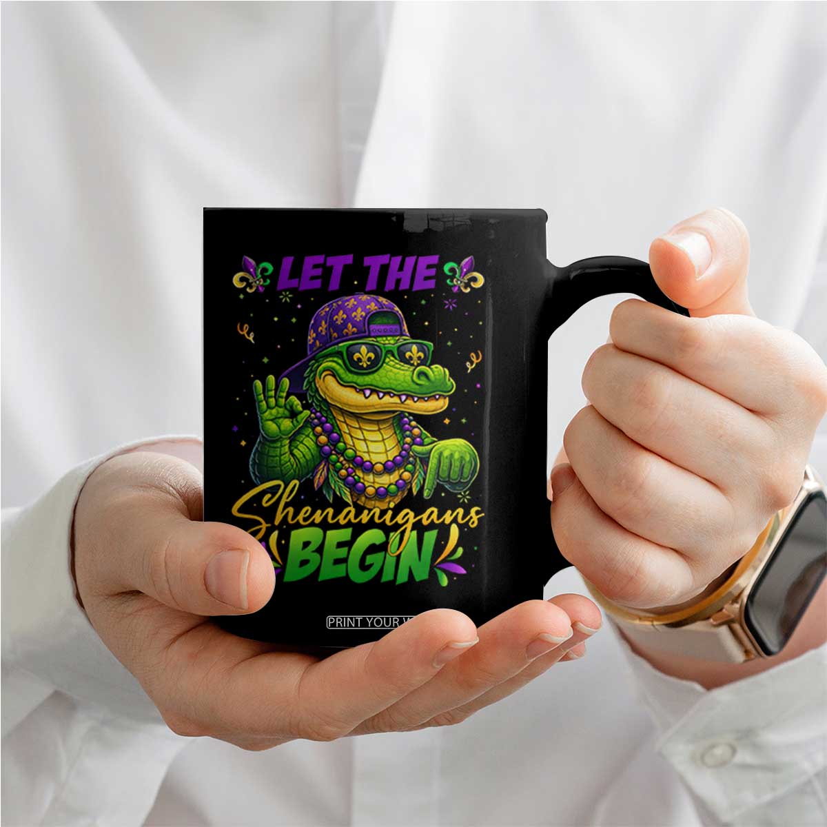 Let The Shenanigans Begin Mardi Gras 67 Meme Coffee Mug Funny Alligator Mardigator Six Seven TS11 Print Your Wear