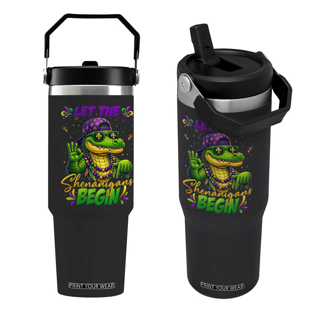 Let The Shenanigans Begin Mardi Gras 67 Meme Flip Straw Tumbler Funny Alligator Mardigator Six Seven TS11 One Size: 30 oz Black Print Your Wear