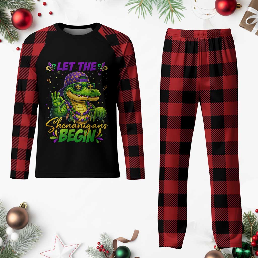 Let The Shenanigans Begin Mardi Gras 67 Meme Plaid Pajama Set Funny Alligator Mardigator Six Seven TS11 Buffalo Plaid Print Your Wear