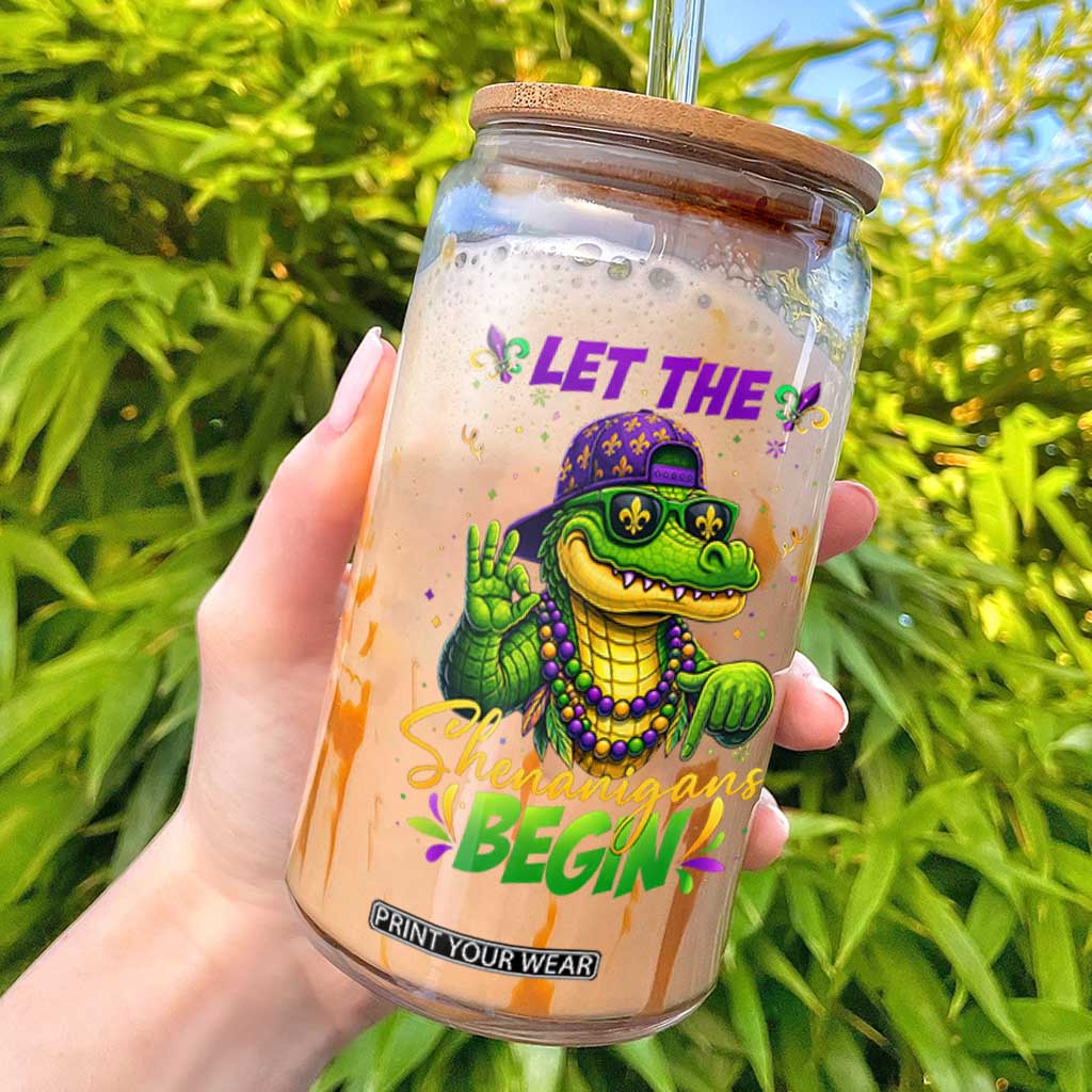 Let The Shenanigans Begin Mardi Gras 67 Meme Glass Can Funny Alligator Mardigator Six Seven TS11 Black Print Your Wear