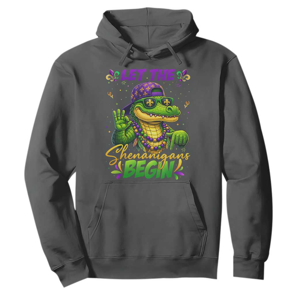 Let The Shenanigans Begin Mardi Gras 67 Meme Hoodie Funny Alligator Mardigator Six Seven TS11 Dark Heather Print Your Wear