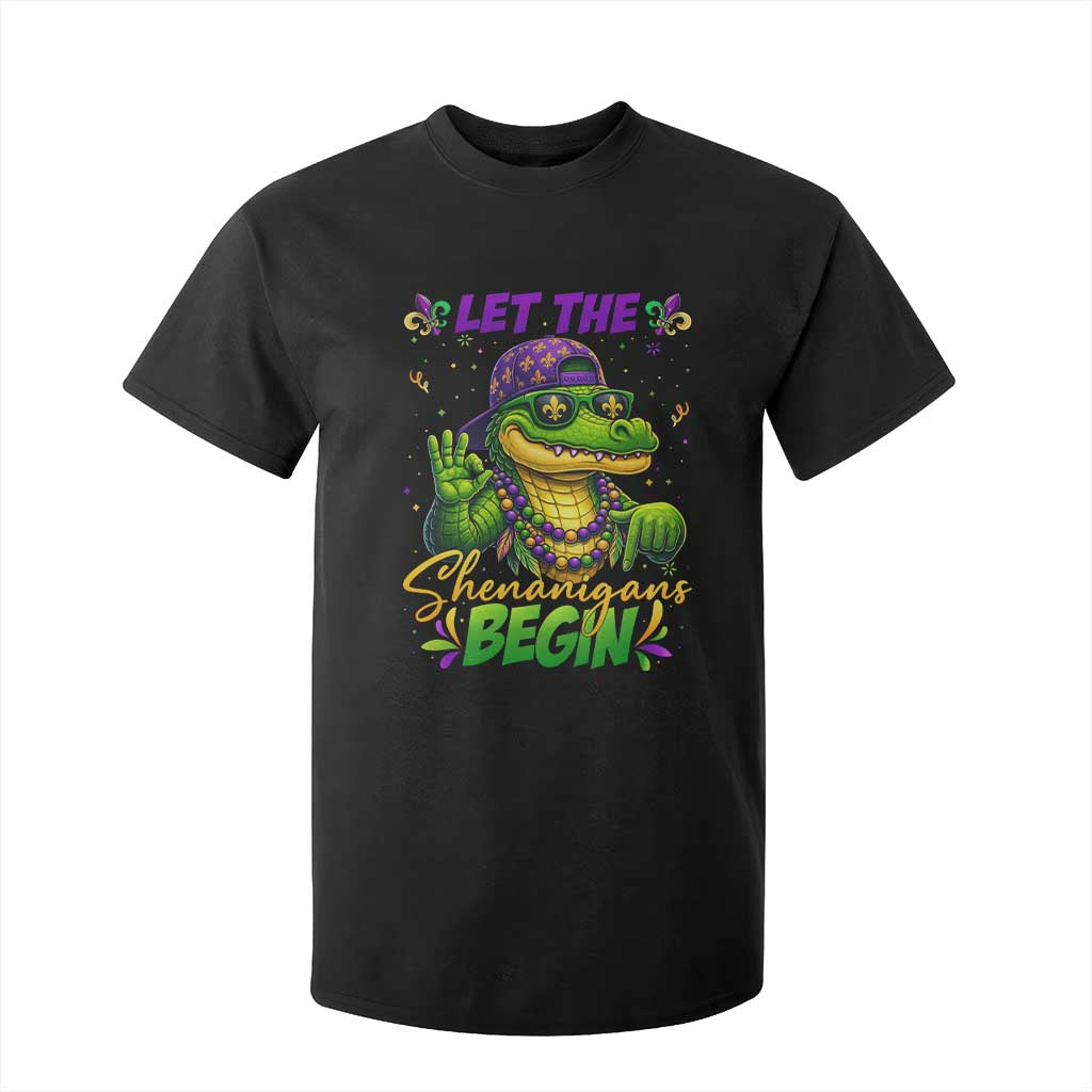 Let The Shenanigans Begin Mardi Gras 67 Meme T Shirt For Kid Funny Alligator Mardigator Six Seven TS11 Black Print Your Wear