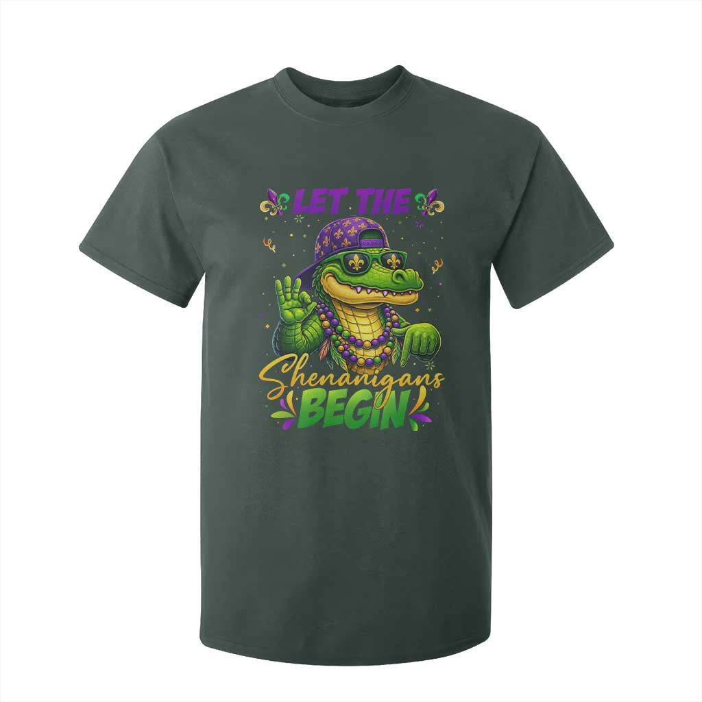 Let The Shenanigans Begin Mardi Gras 67 Meme T Shirt For Kid Funny Alligator Mardigator Six Seven TS11 Dark Forest Green Print Your Wear