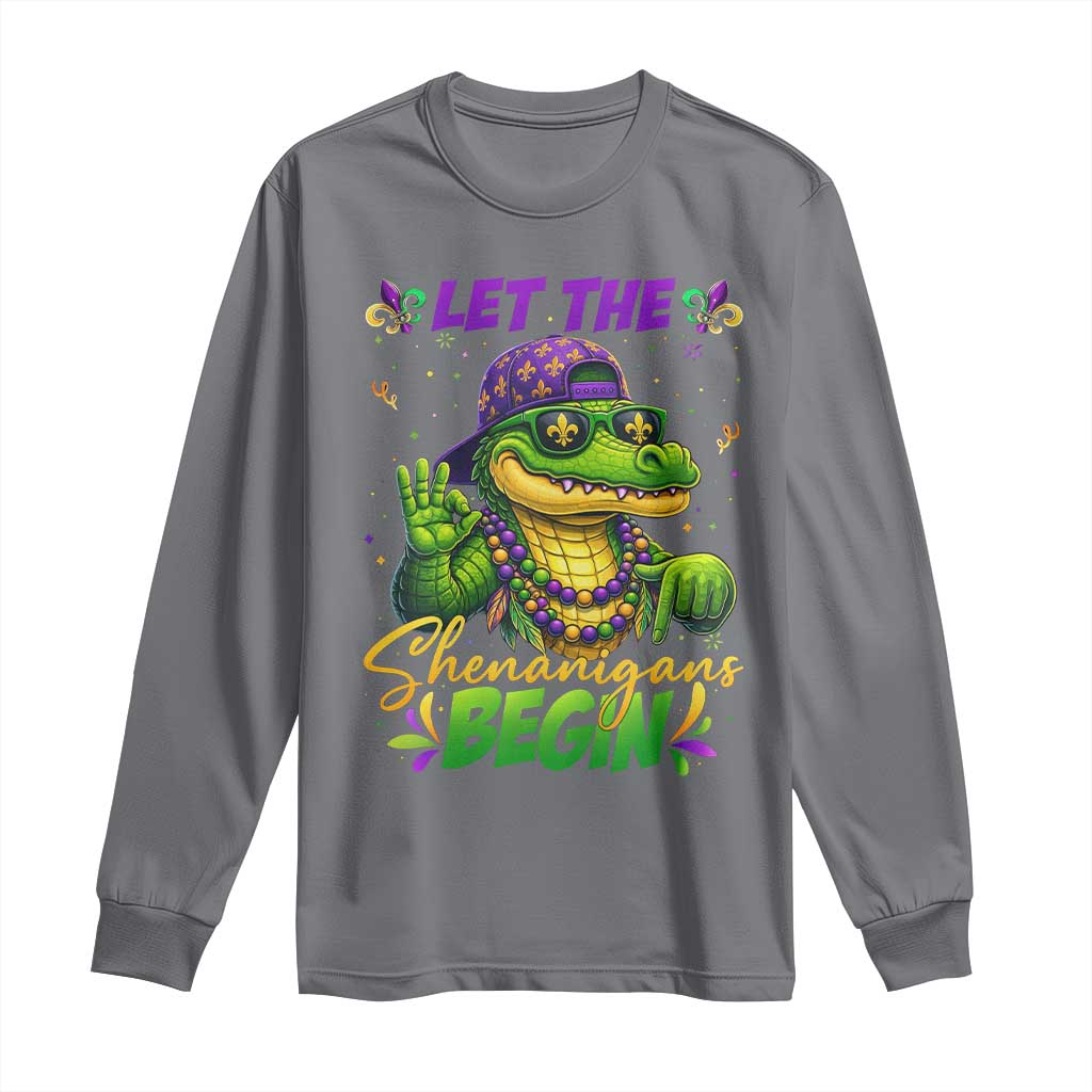Let The Shenanigans Begin Mardi Gras 67 Meme Long Sleeve Shirt Funny Alligator Mardigator Six Seven TS11 Charcoal Print Your Wear