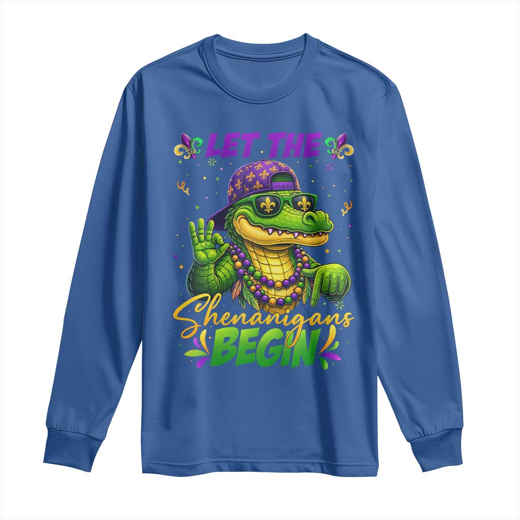 Let The Shenanigans Begin Mardi Gras 67 Meme Long Sleeve Shirt Funny Alligator Mardigator Six Seven TS11 Royal Blue Print Your Wear
