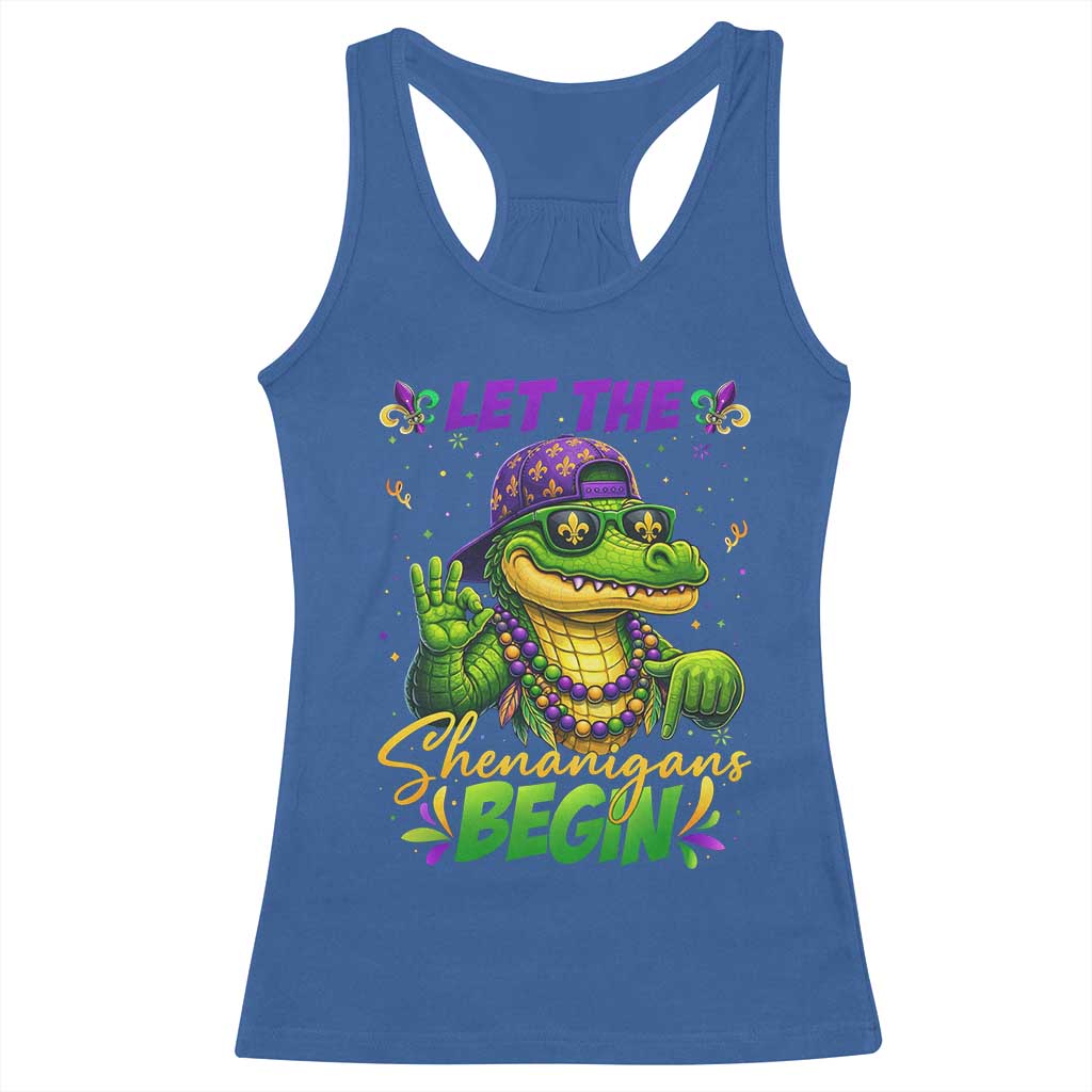 Let The Shenanigans Begin Mardi Gras 67 Meme Racerback Tank Top Funny Alligator Mardigator Six Seven TS11 Royal Blue Print Your Wear